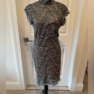 Miss Selfridge Pewter & Silver Lace Party Dress – Size US 8